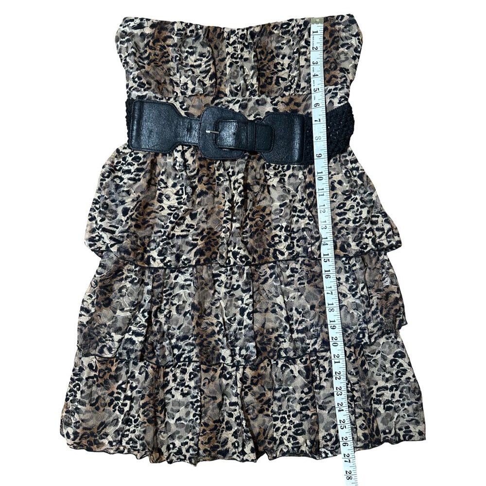 Deb Y2K Leopard Print Strapless Tiered Mini Dress Black Belt Size M - Picture 2 of 5